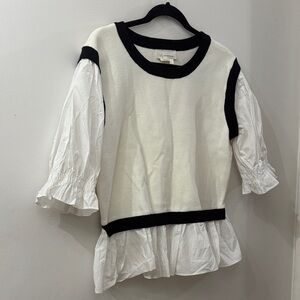 Anthropologie white and black Knit Top - large - sweater vest puff sleeve